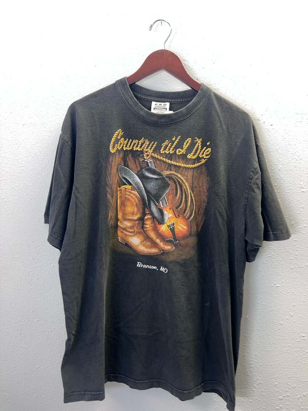 Vintage Branson Missouri Country Til I Die Cowboy Boots Tee Shirt Black 2XL 0342